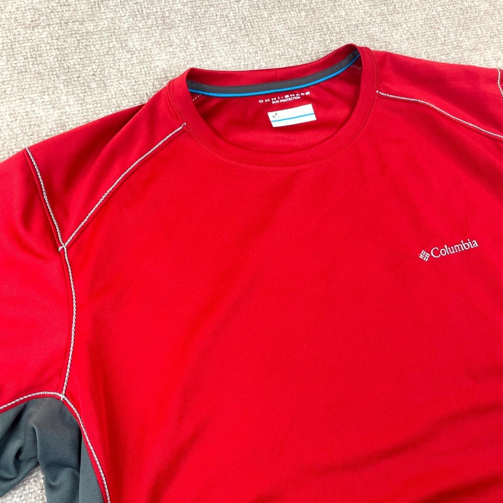 Columbia Blasting Cool Crew Shirt Mens XL Red Omni Shade Sun Protection Athletic
